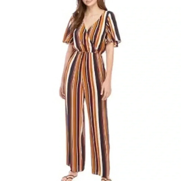 Speechless Pants - Speechless Colorful Retro Striped Wide-leg Jumpsuit